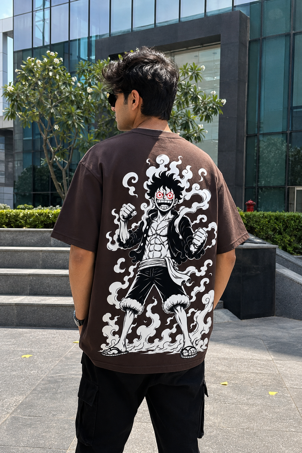 Monkey D. Luffy Gear 5 Oversized Anime T-Shirt - Coffee Brown