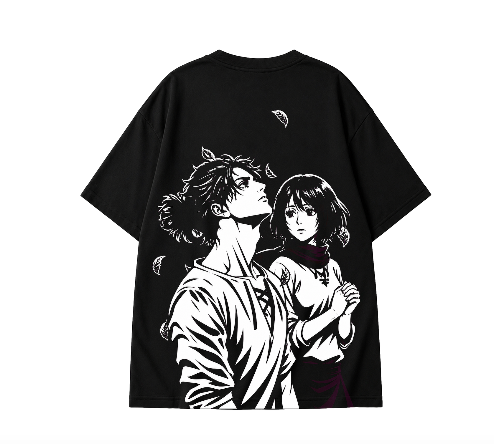 Eren x Mikasa Oversized Anime T-Shirt | Attack on Titan Graphic Tee - Black