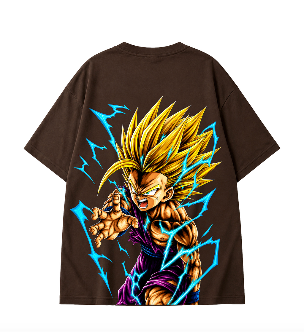 Gohan SSJ2 Oversized Anime T-Shirt - Coffee Brown