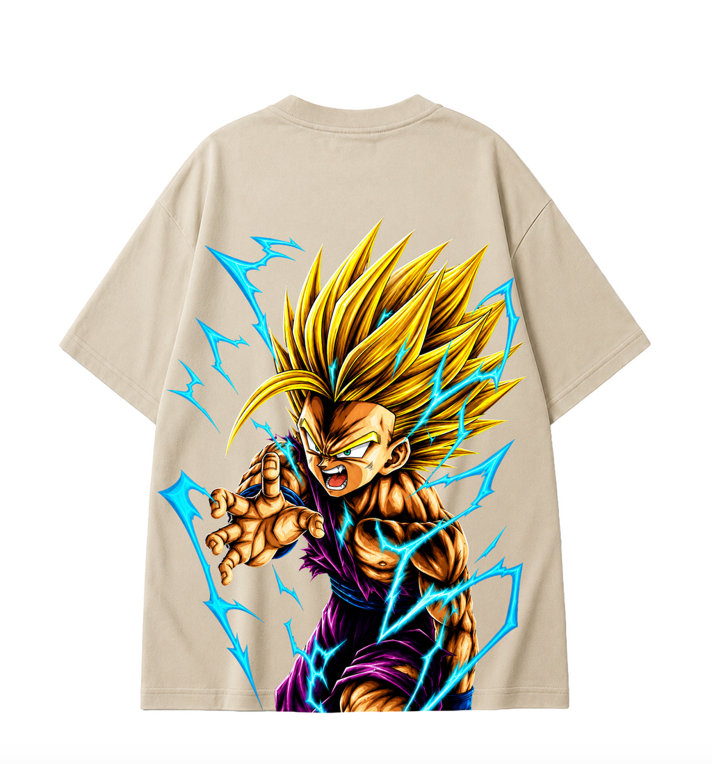 Gohan SSJ2 Oversized Anime T-Shirt - Beige