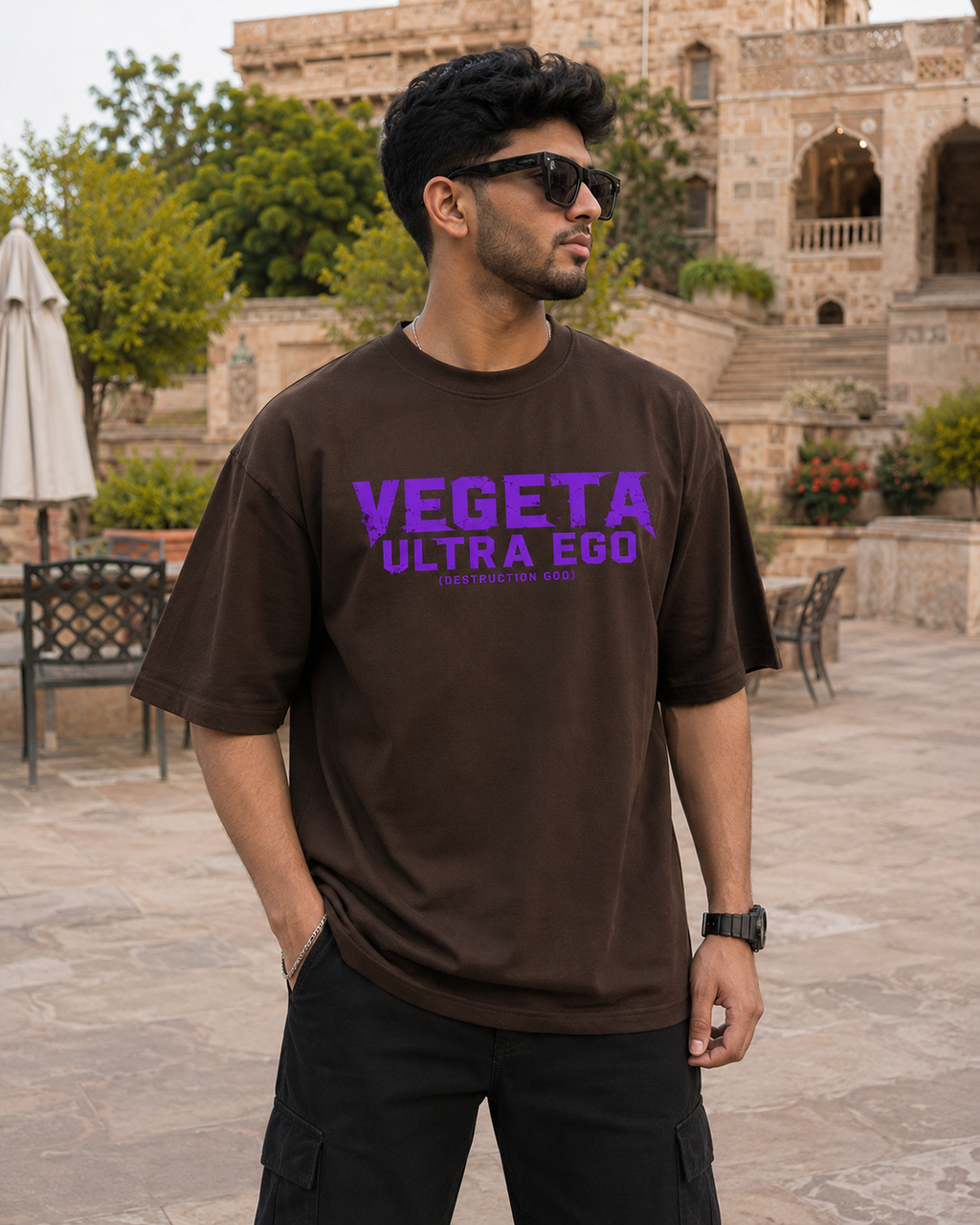 Vegeta Ultra Ego Oversized Anime T-Shirt - Coffee Brown