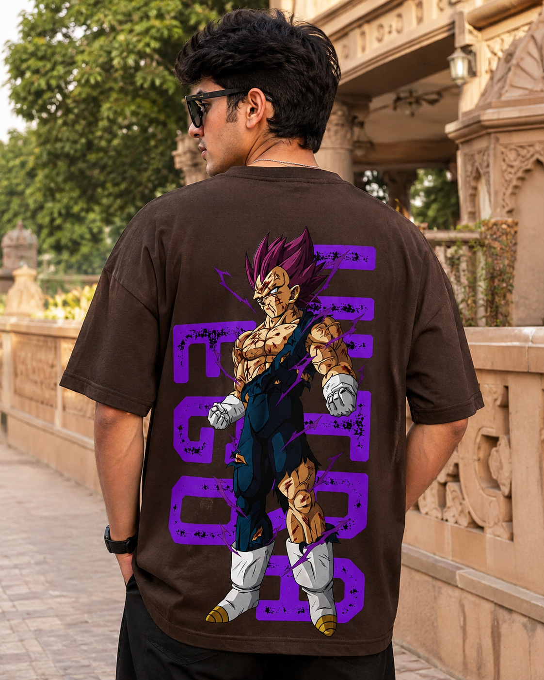 Vegeta Ultra Ego Oversized Anime T-Shirt - Coffee Brown