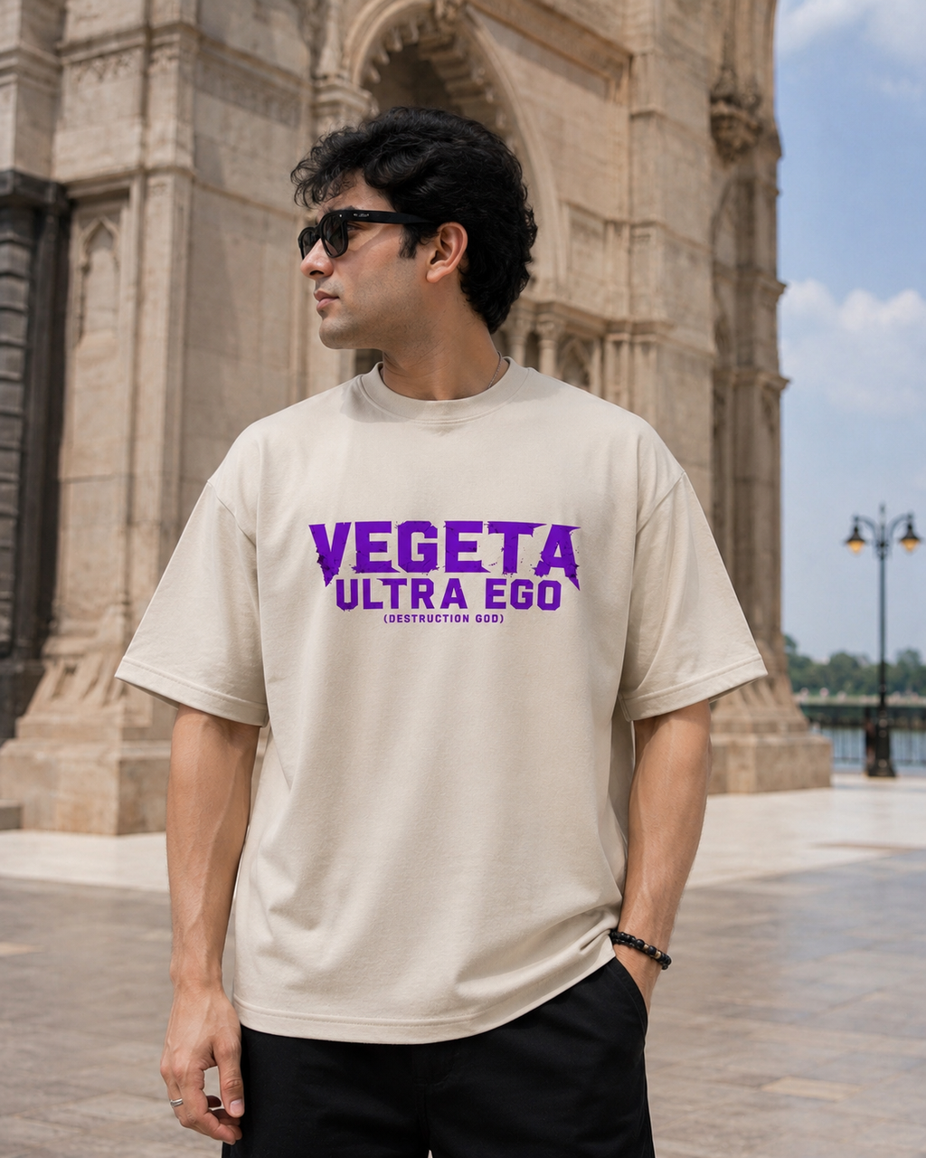 Vegeta Ultra Ego Oversized Anime T-Shirt - Beige