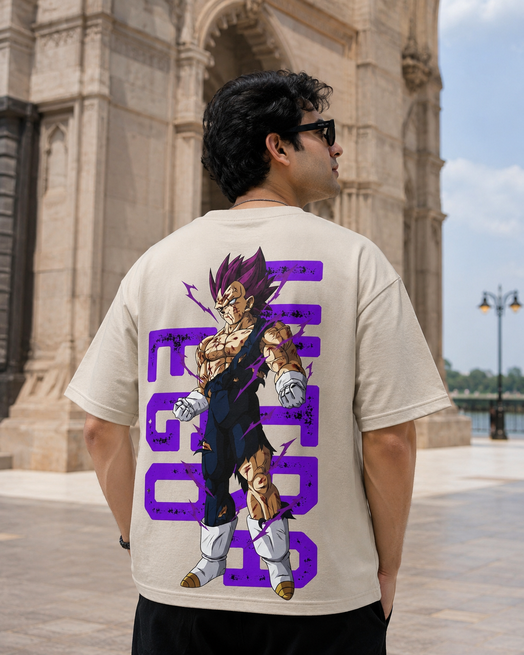 Vegeta Ultra Ego Oversized Anime T-Shirt - Beige