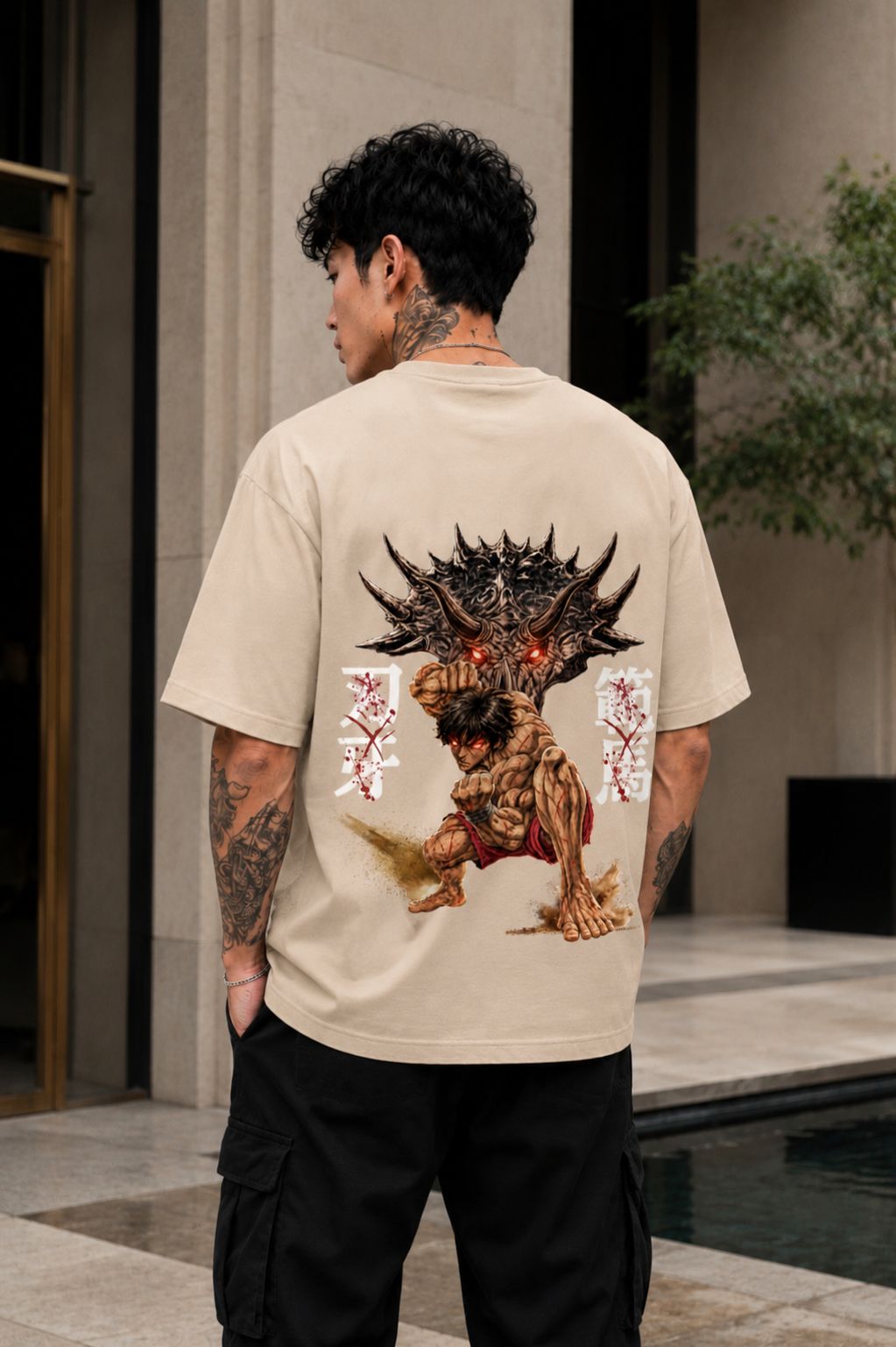 Baki Hanma Oversized Anime T-Shirt - Beige