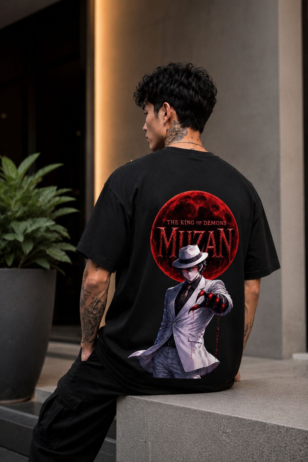 Muzan Kibutsuji Oversized Anime T-Shirt - Black