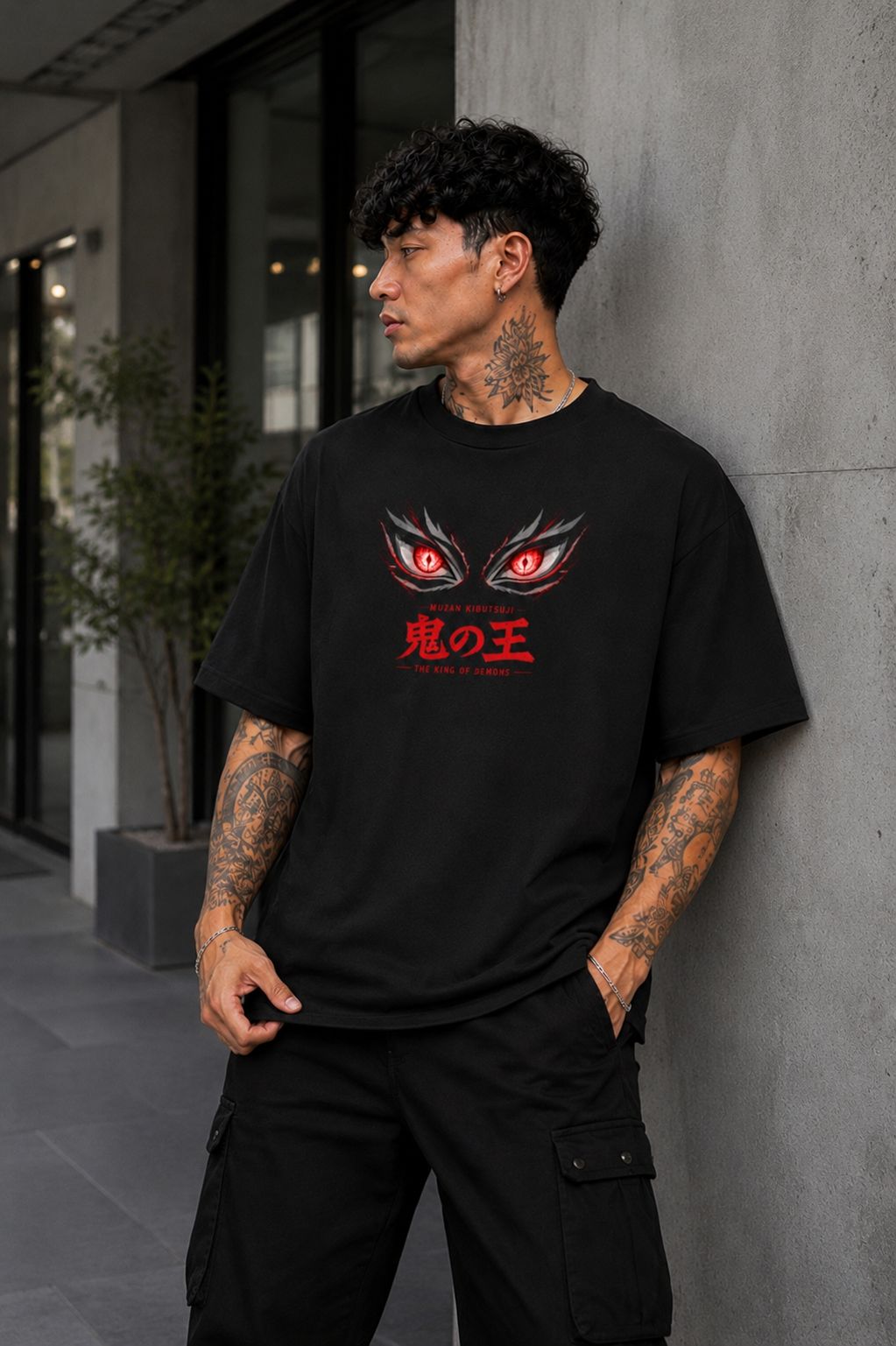 Muzan Kibutsuji Oversized Anime T-Shirt - Black