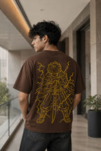 Zenitsu Agatsuma Oversized Anime T-Shirt - Coffee Brown