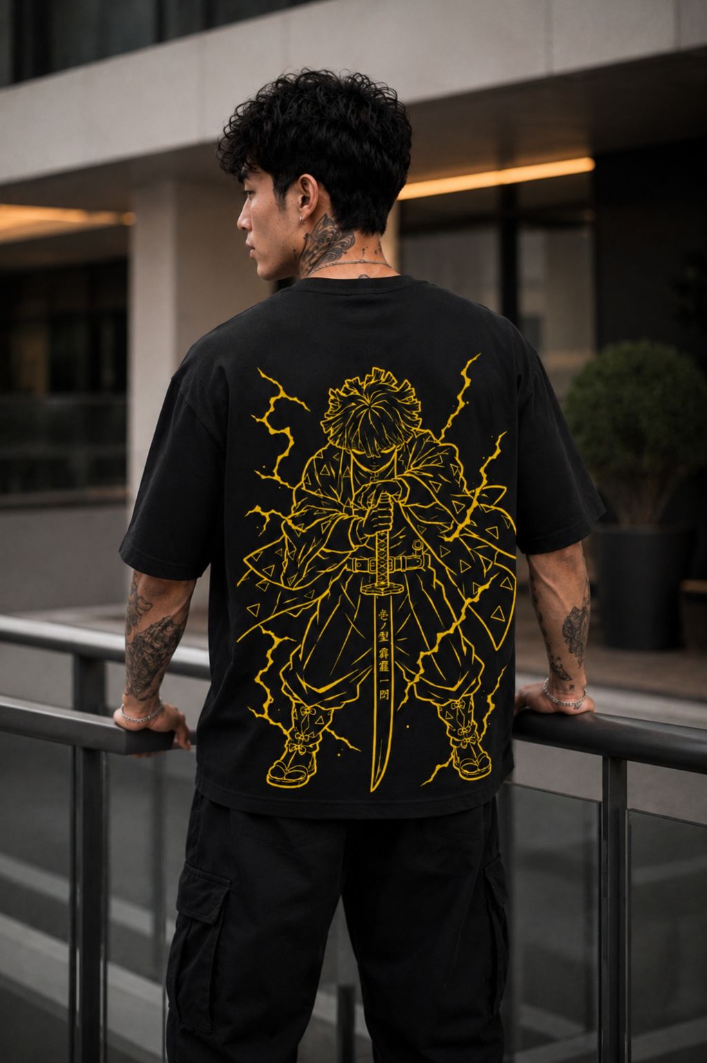 Zenitsu Agatsuma Oversized Anime T-Shirt - Black