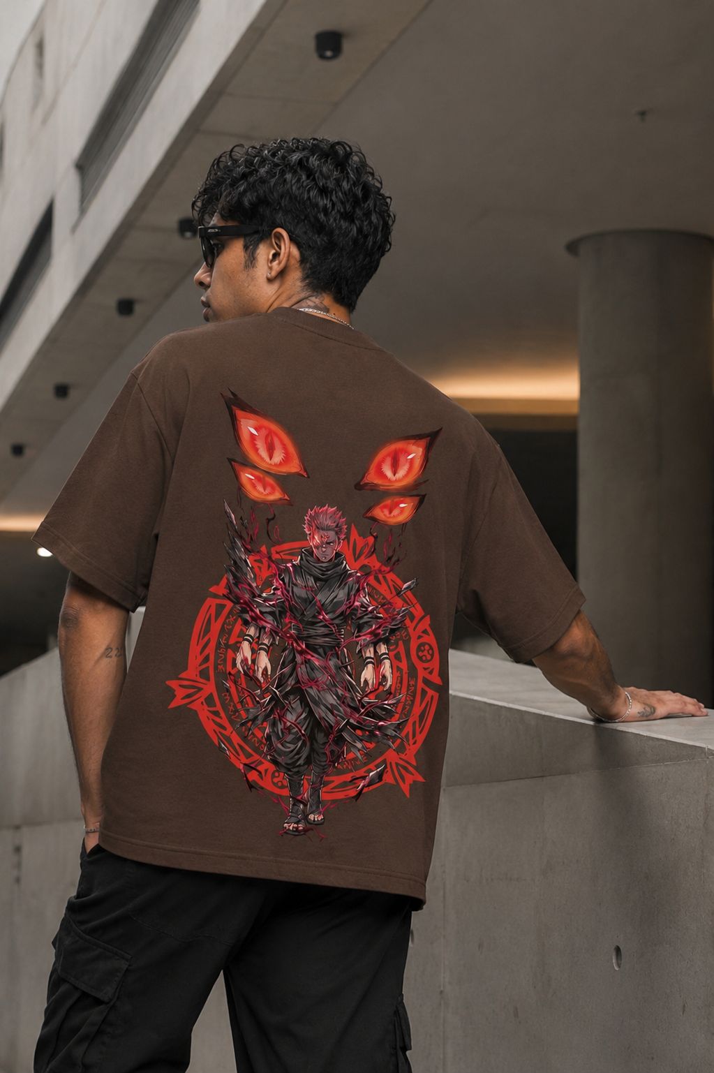 Sukuna Anime Oversized T-Shirt - Coffee Brown