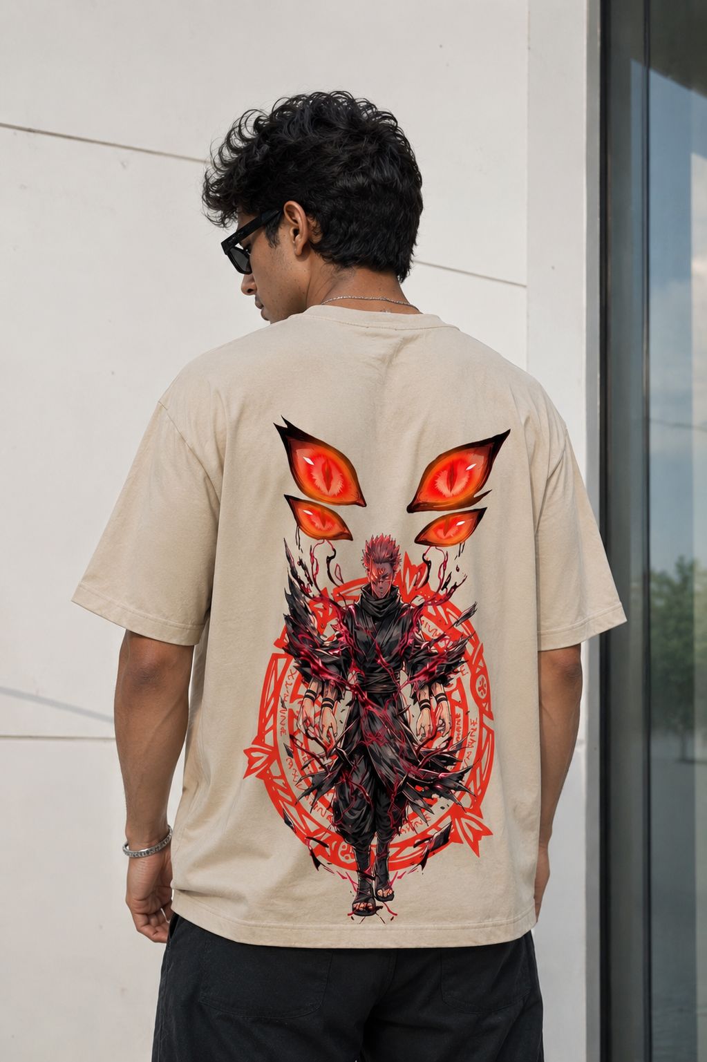 Sukuna Anime Oversized T-Shirt - Beige