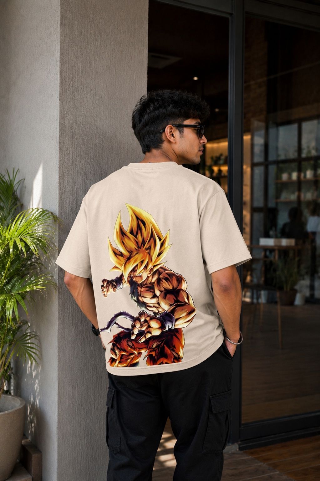 Goku Anime Oversized T-Shirt - Beige