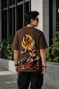 Goku Anime Oversized T-Shirt - Coffee Brown