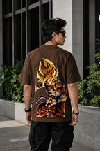 Goku Anime Oversized T-Shirt - Coffee Brown