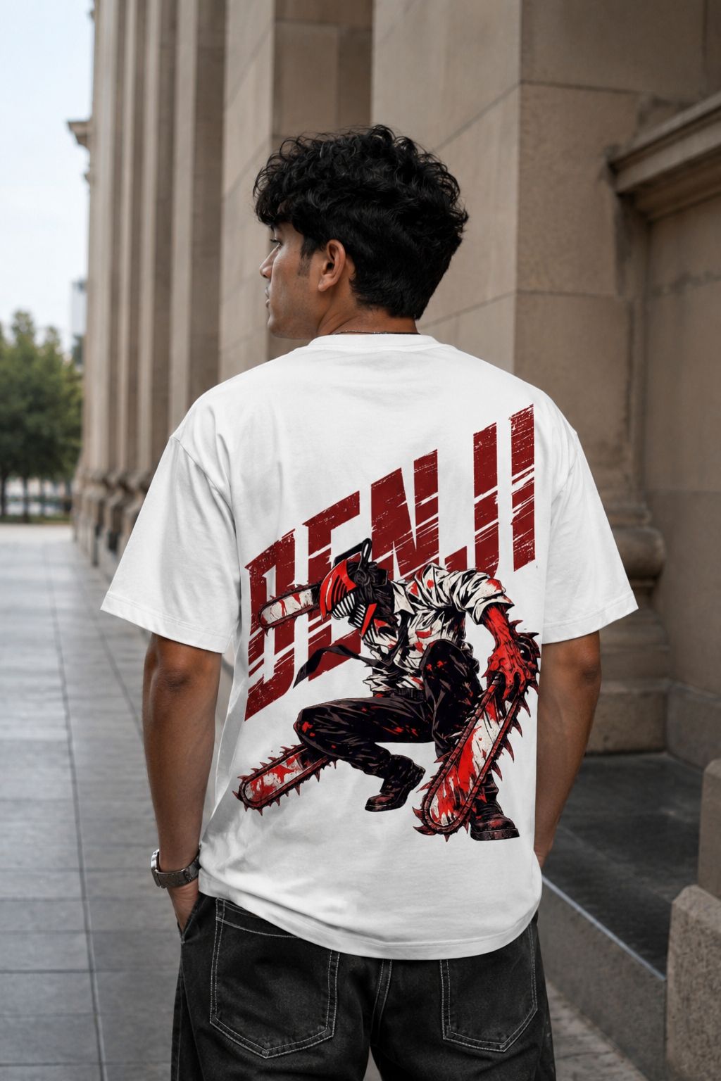 Denji Oversized Anime T-Shirt - White