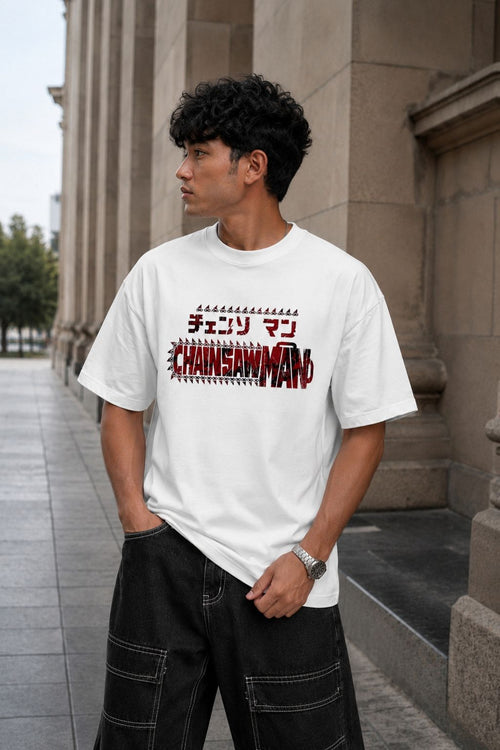 Denji Oversized Anime T-Shirt - White