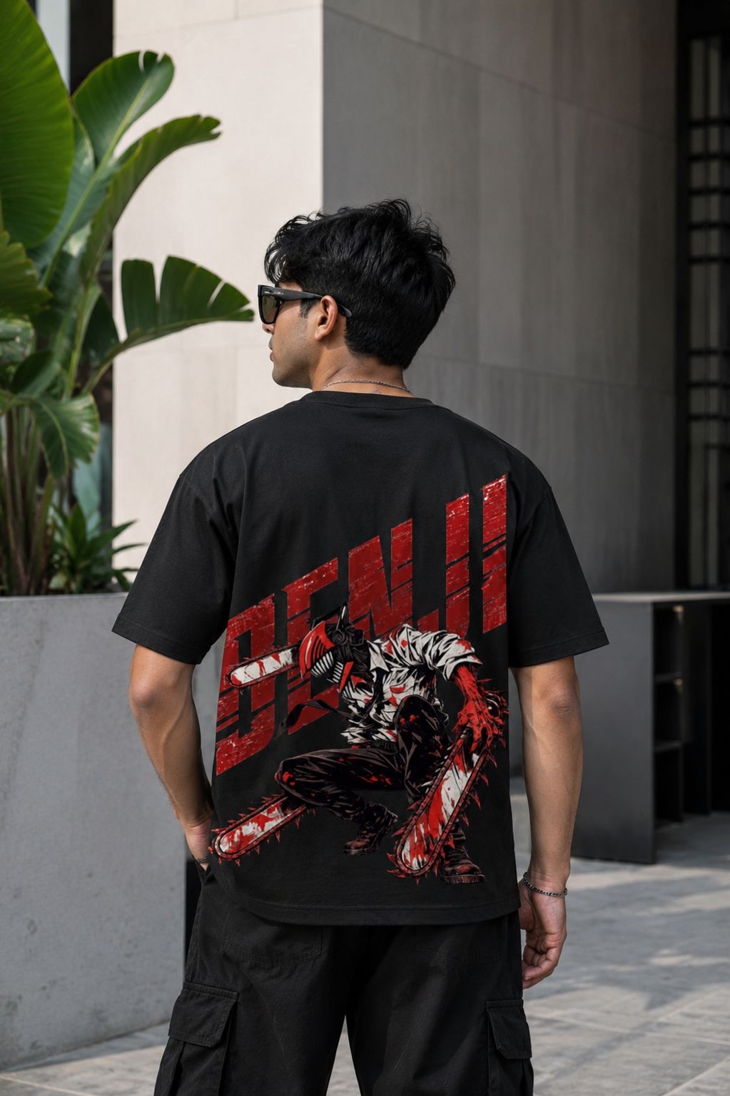 Denji Oversized Anime T-Shirt - Black