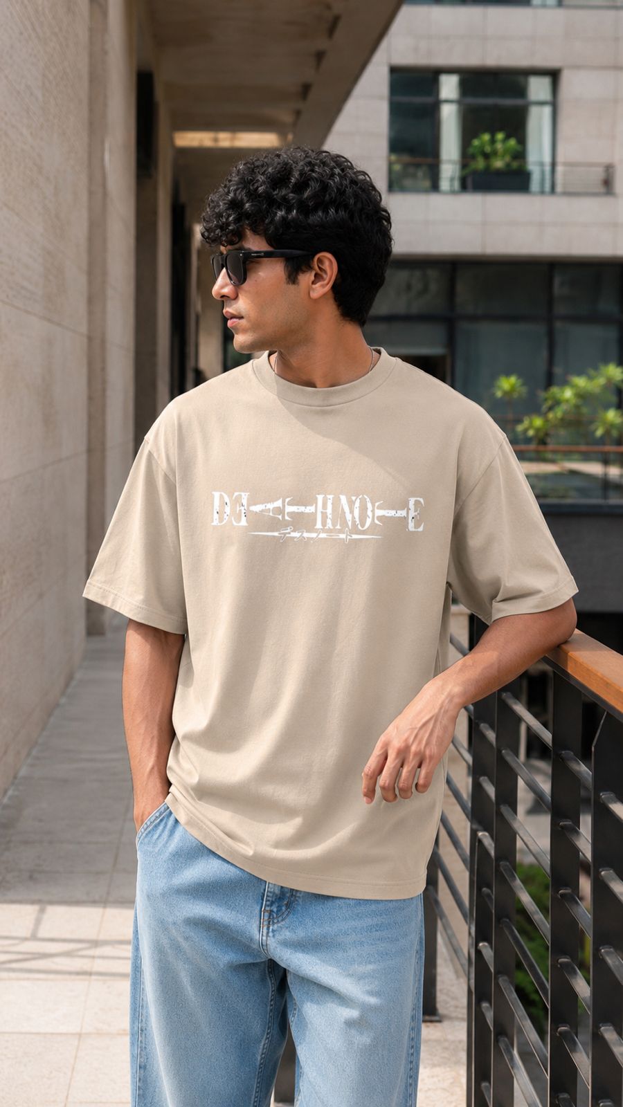Death Note Oversized Anime T-Shirt - Beige